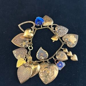 Gold-Tone Heart Charm Bracelet with Blue Accent - Women Jewelry